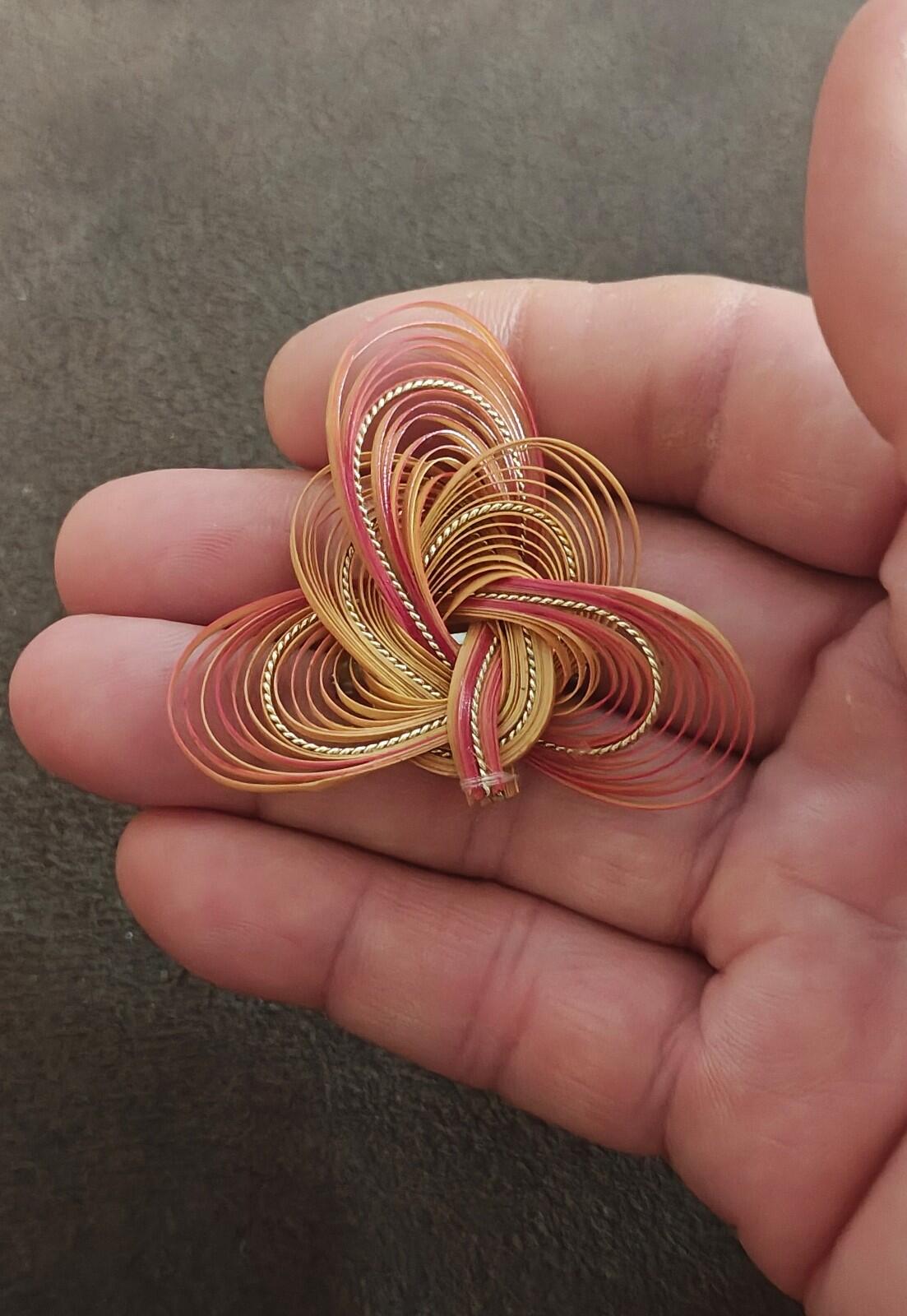 1960s/70s Quilled Bamboo or Rattan Folk Art Brooch