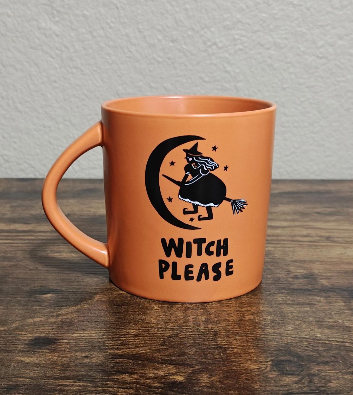 Cool Witch Please Halloween Witch Stoneware 16 oz Double Sided Orange Mug.