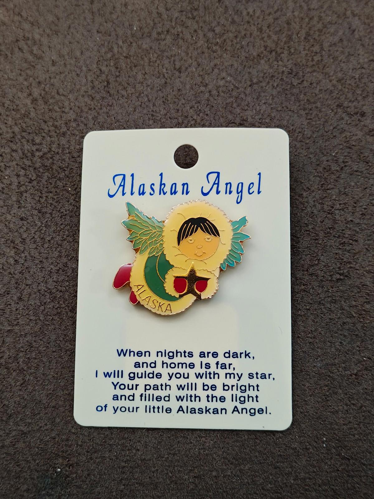1980s Alaskan Angel Gold Tone Enamel Pin