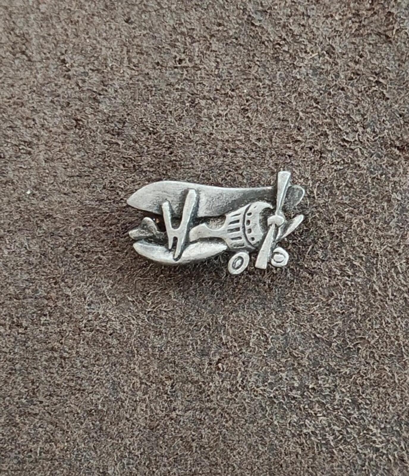 1970s Signed AJR Company Pewter Biplane Airplane Brooch Pin