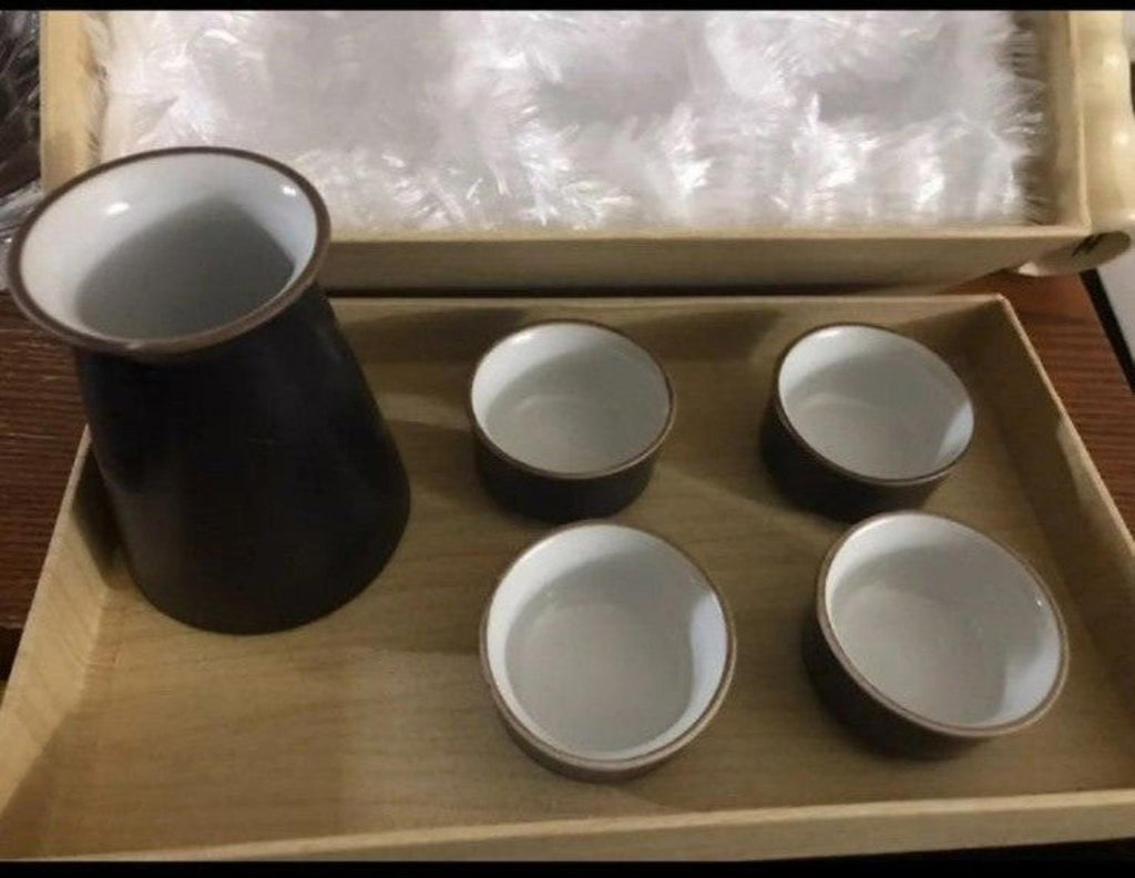 Elegant Black Japanese Honoka Ceramic 5 Piece Sake Set New
