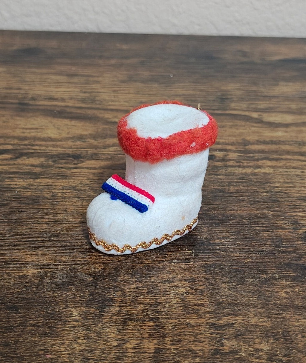 1970s Handmade Felt Dutch Clog Christmas Ornament