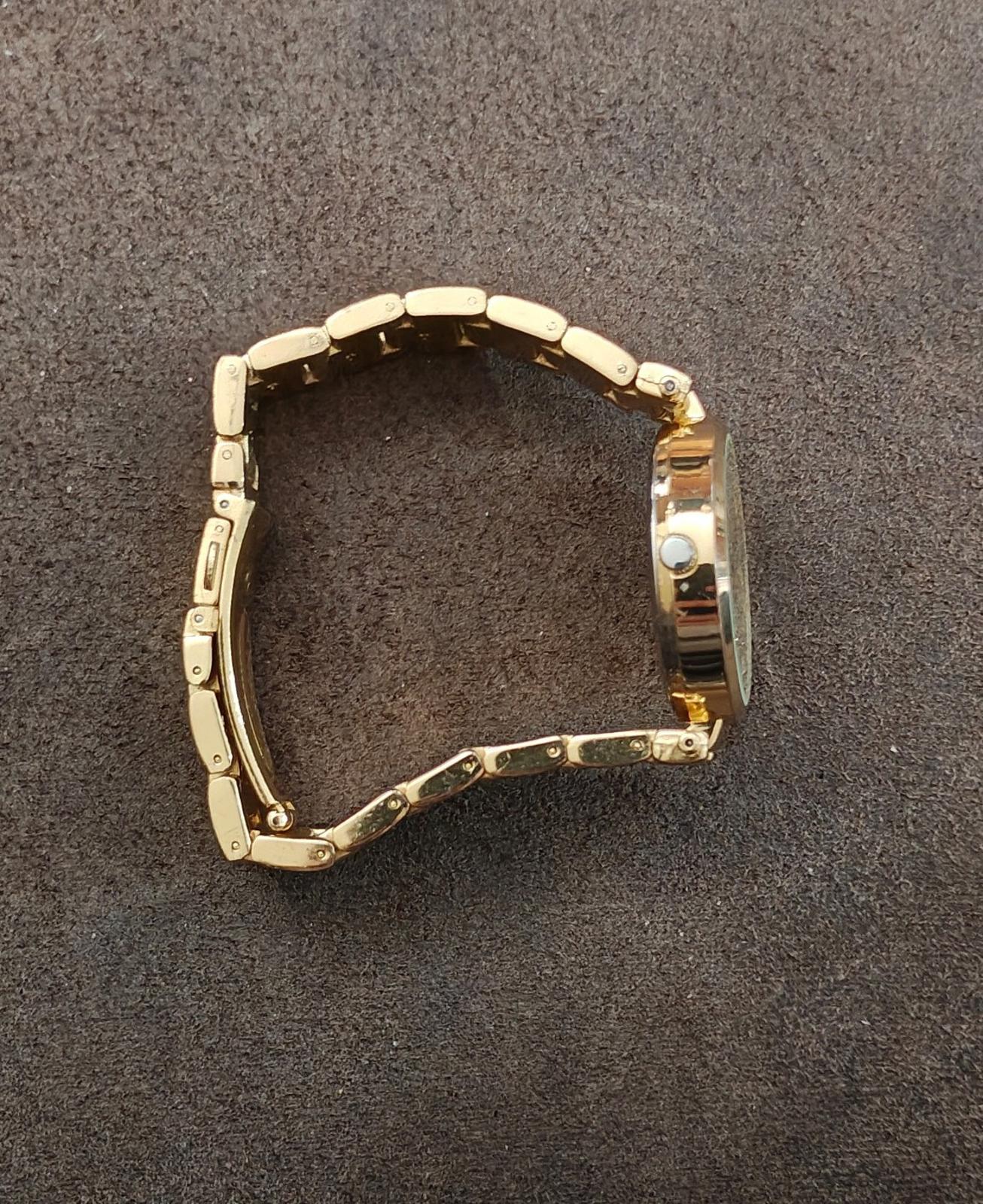 Ellen Tracy Roman Numerals Gold Dial With Crystal Accents Ladies Watch