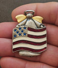 1980s Signed AJMC Fine Pewter Patriotic American Flag Angel Brooch
