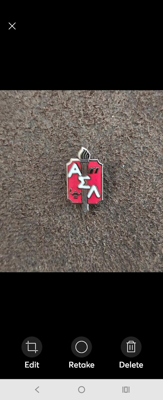 1970s/80s Alpha Sigma Lambda Honor Society (ΑΣΛ) Silver Tone Enamel Pin New
