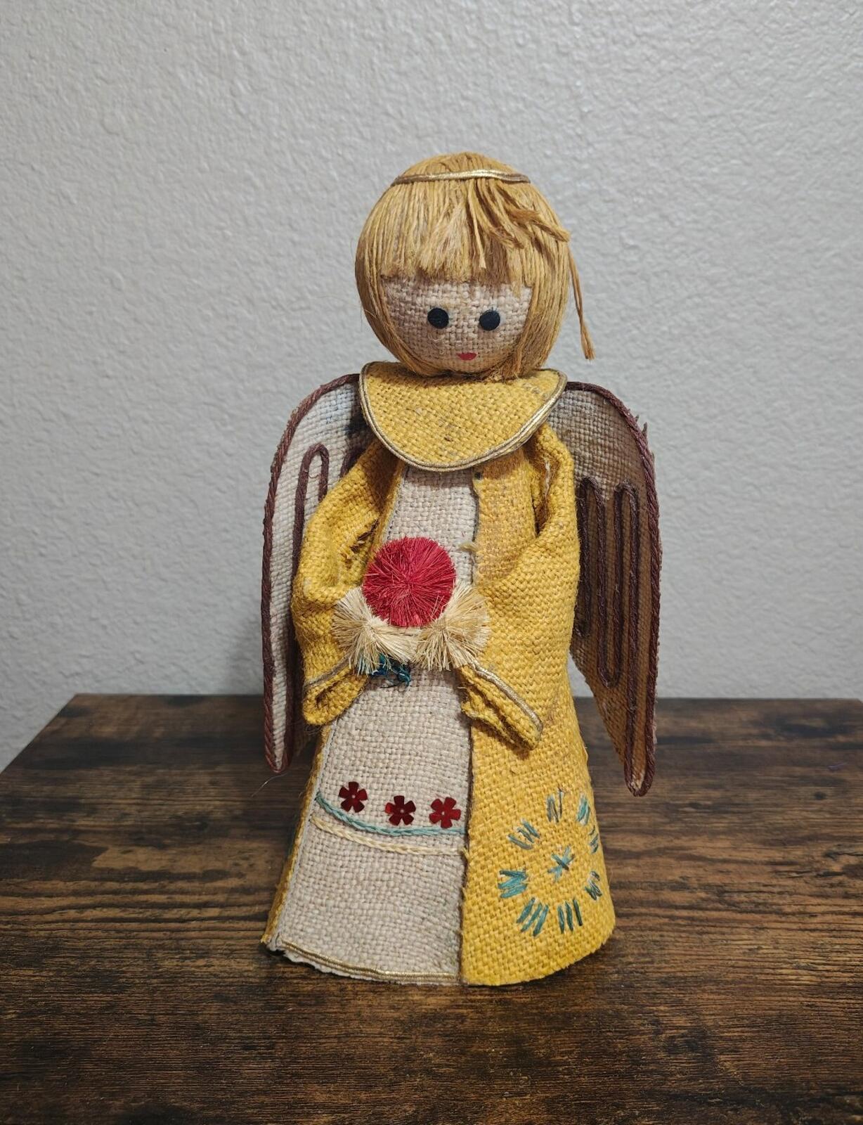 1960s/70s Handcrafted Burlap & Jute Angel Figurine/Tree Topper