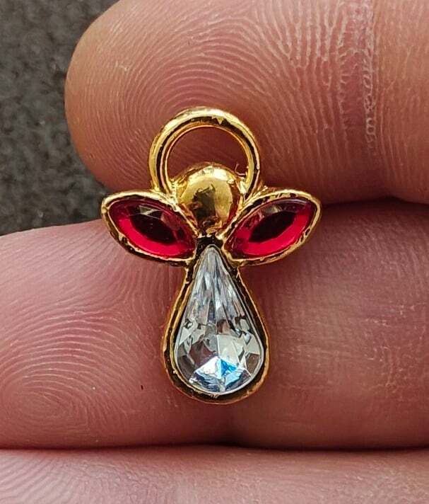 1990s Gold Angel Pin With Red & Clear Rhinestones