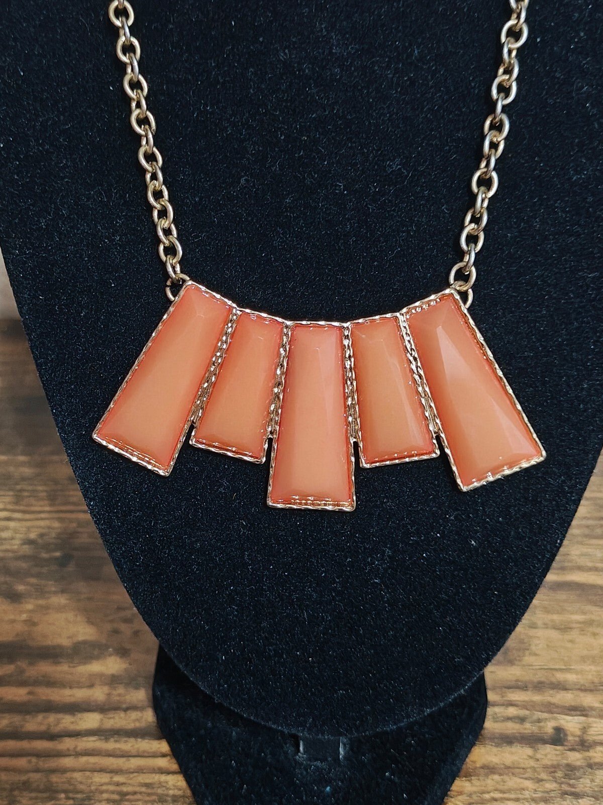 Orange Resin Geometric Bib Statement Necklace.