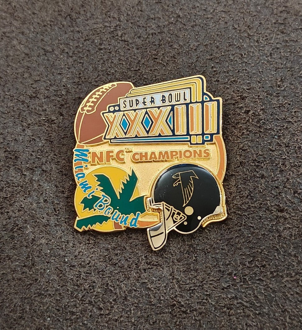 1998 Atlanta Falcons NFC Champions Super Bowl XXXIII Miami Bound Gold Tone Pin