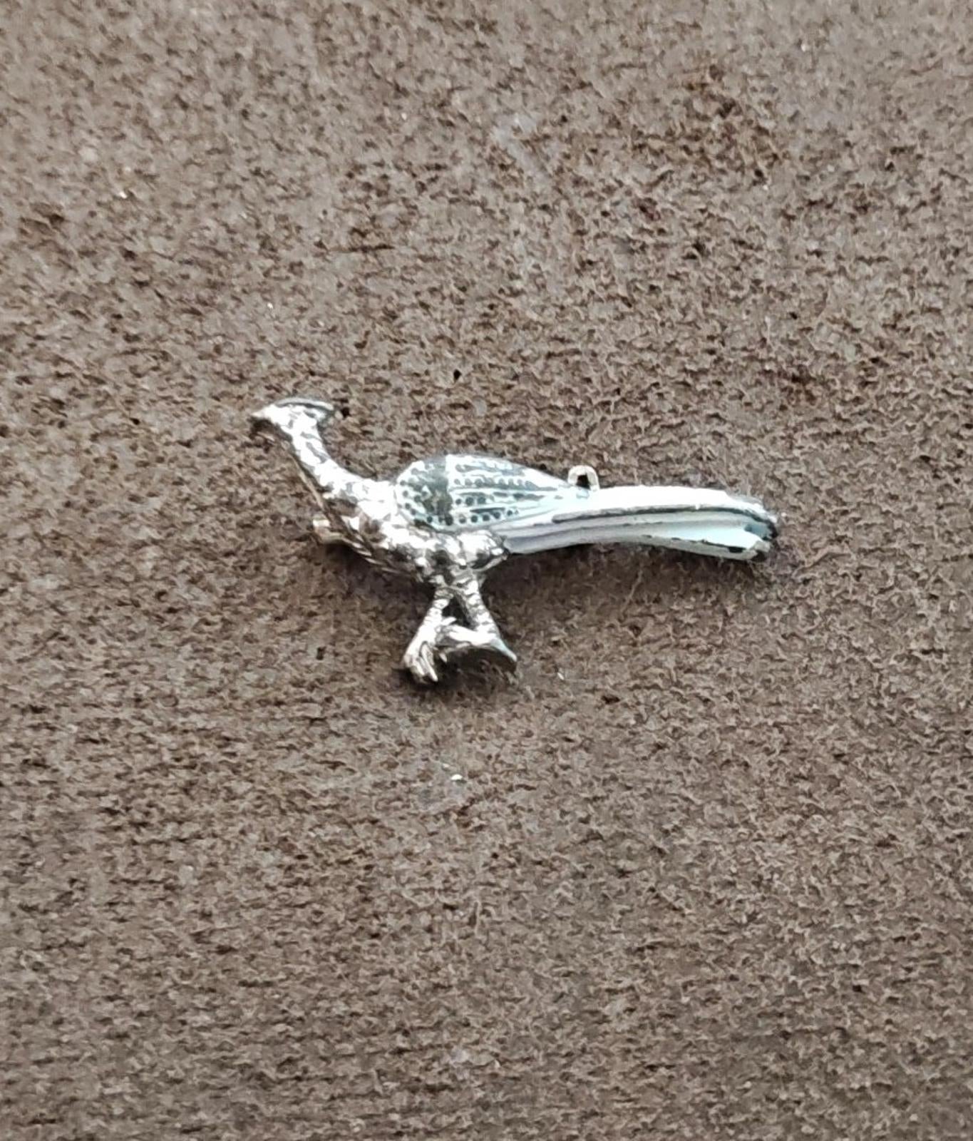 1960s Silver Tone Road Runner Enamel Brooch