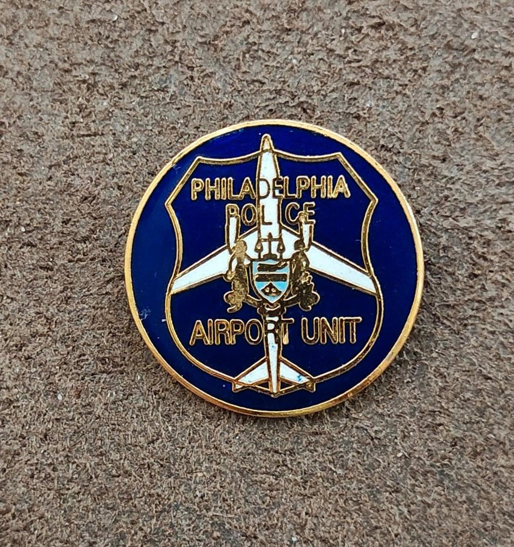 Philadelphia Police Airport Unit round pin in blue and gold enamel with airplane crest