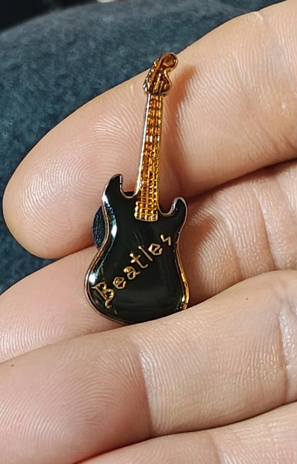 1980s Gold Tone The Beatles Black Enamel Guitar Pin
