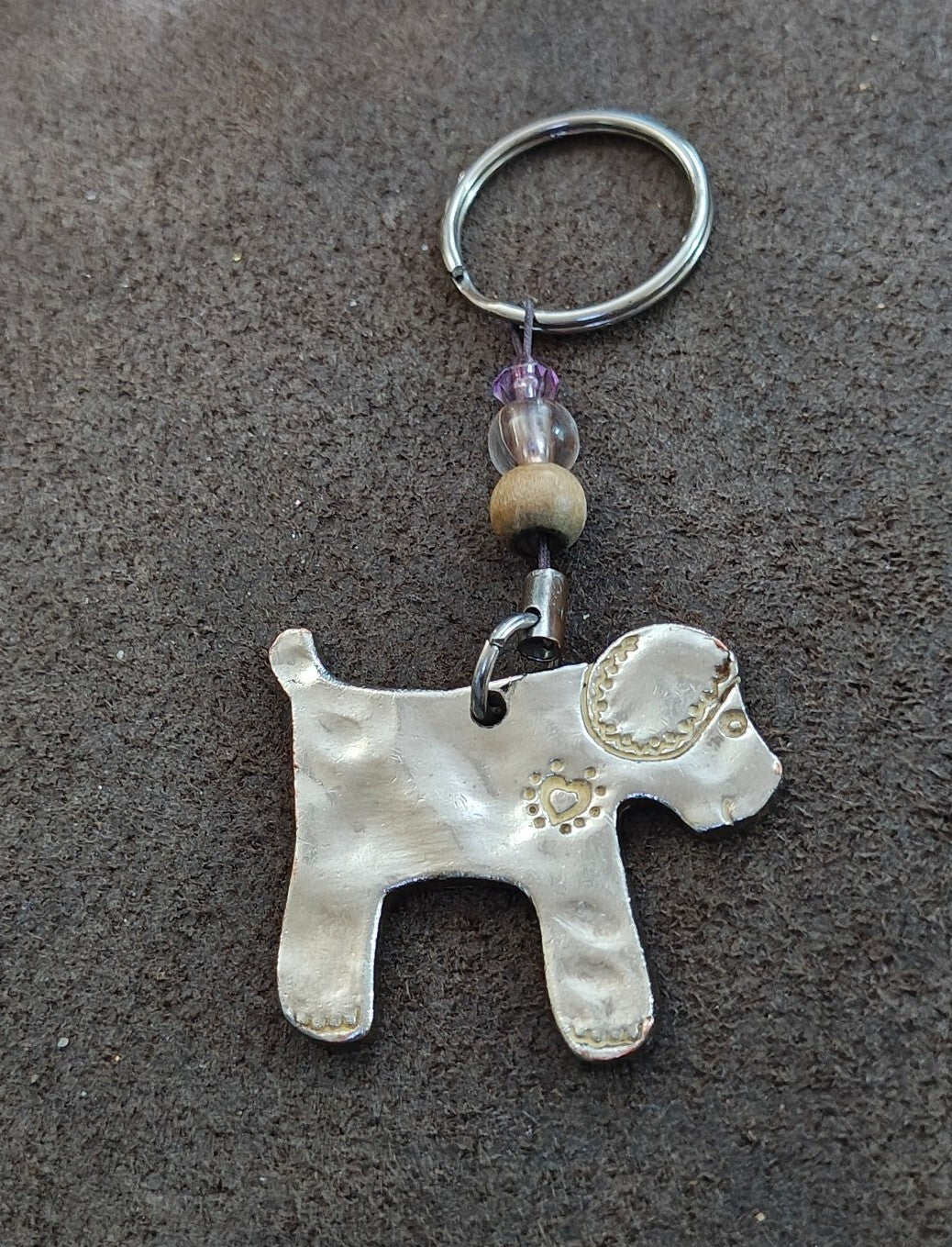 Silver Tone Handmade "I Love My Dog"  Dog Keychain With Bead Accents
