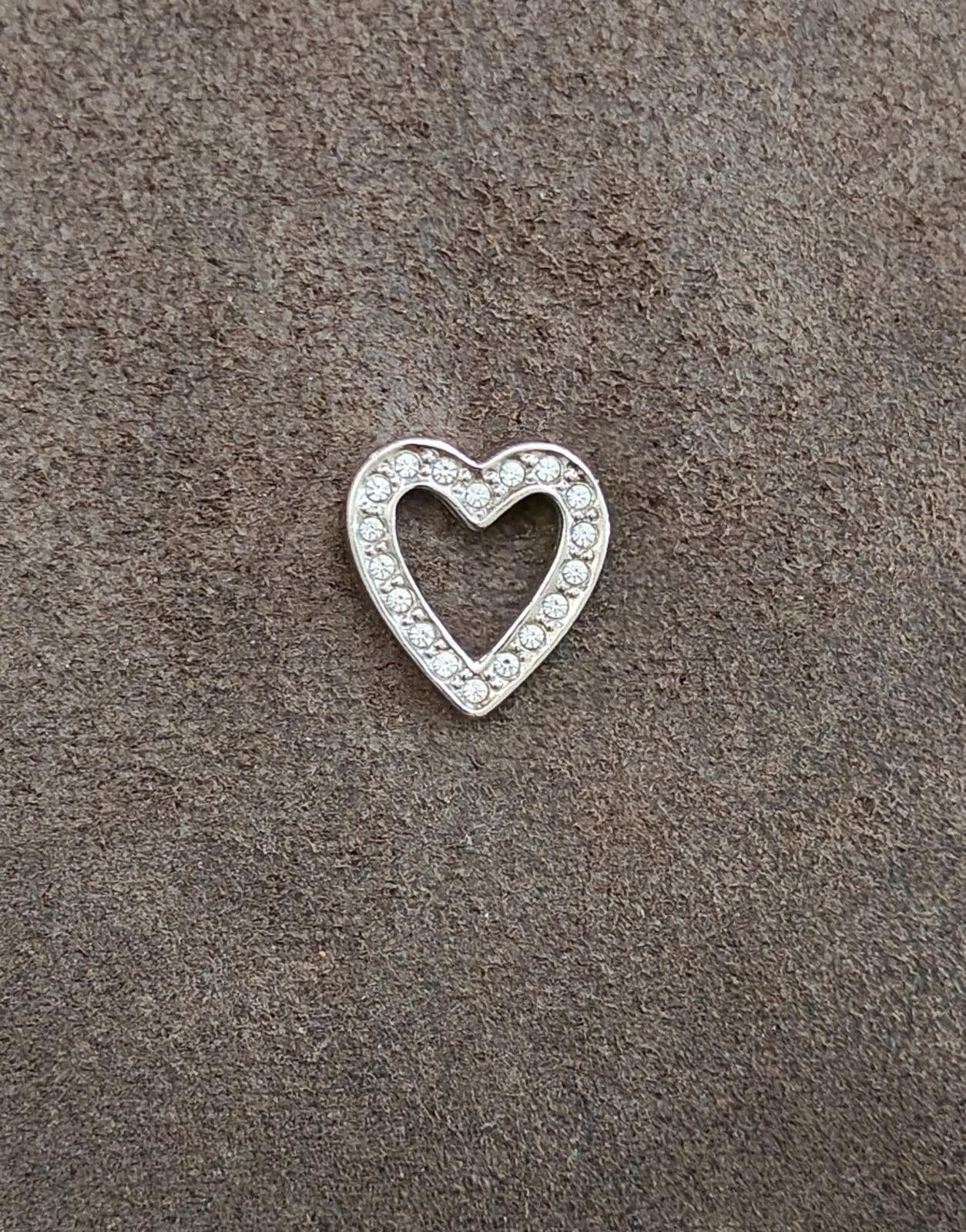 1990s Avon Crystal Rhinestones Silver Tone Open Heart Pin