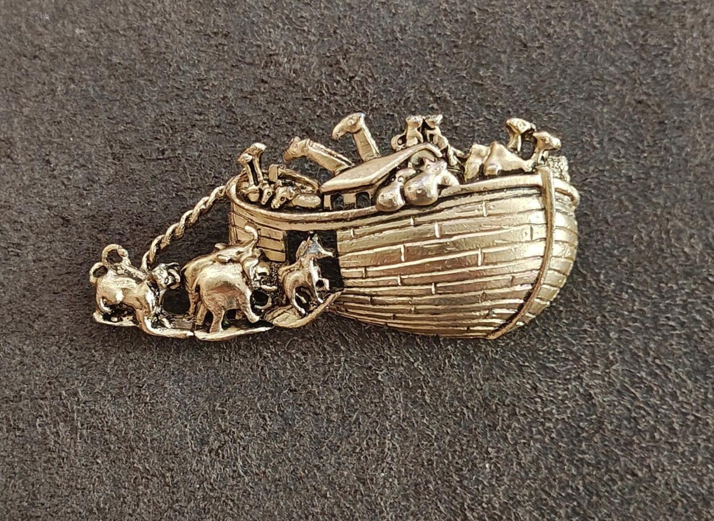 1990s Signed TOFA Gold Tone Noah's Ark Brooch