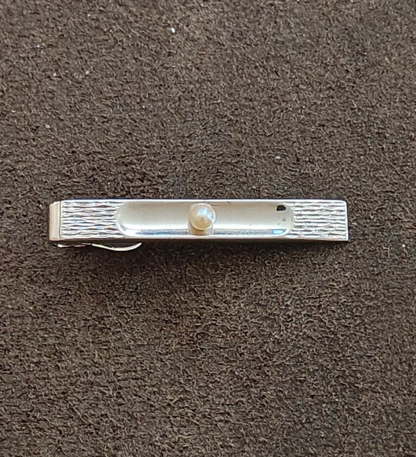 1960s Swank Silver Tone Textured With Centered Pearl