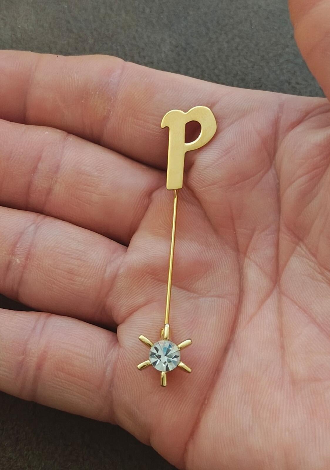 1980s Gold Tone Initial Monogram Letter P Stick Pin