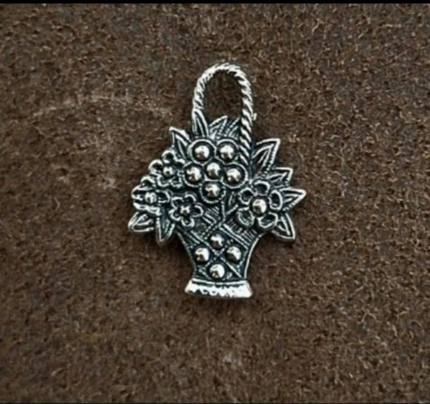 1982 Avon Antiqued Silver Tone Textured Flower Basket Pin