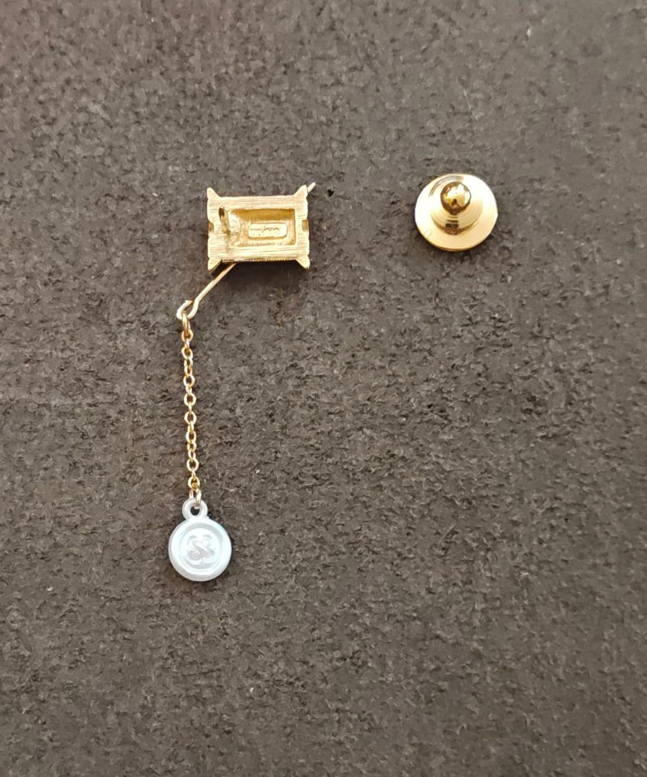 1983 Avon Gold Tone Needle Thread, Button Dangle Brooch