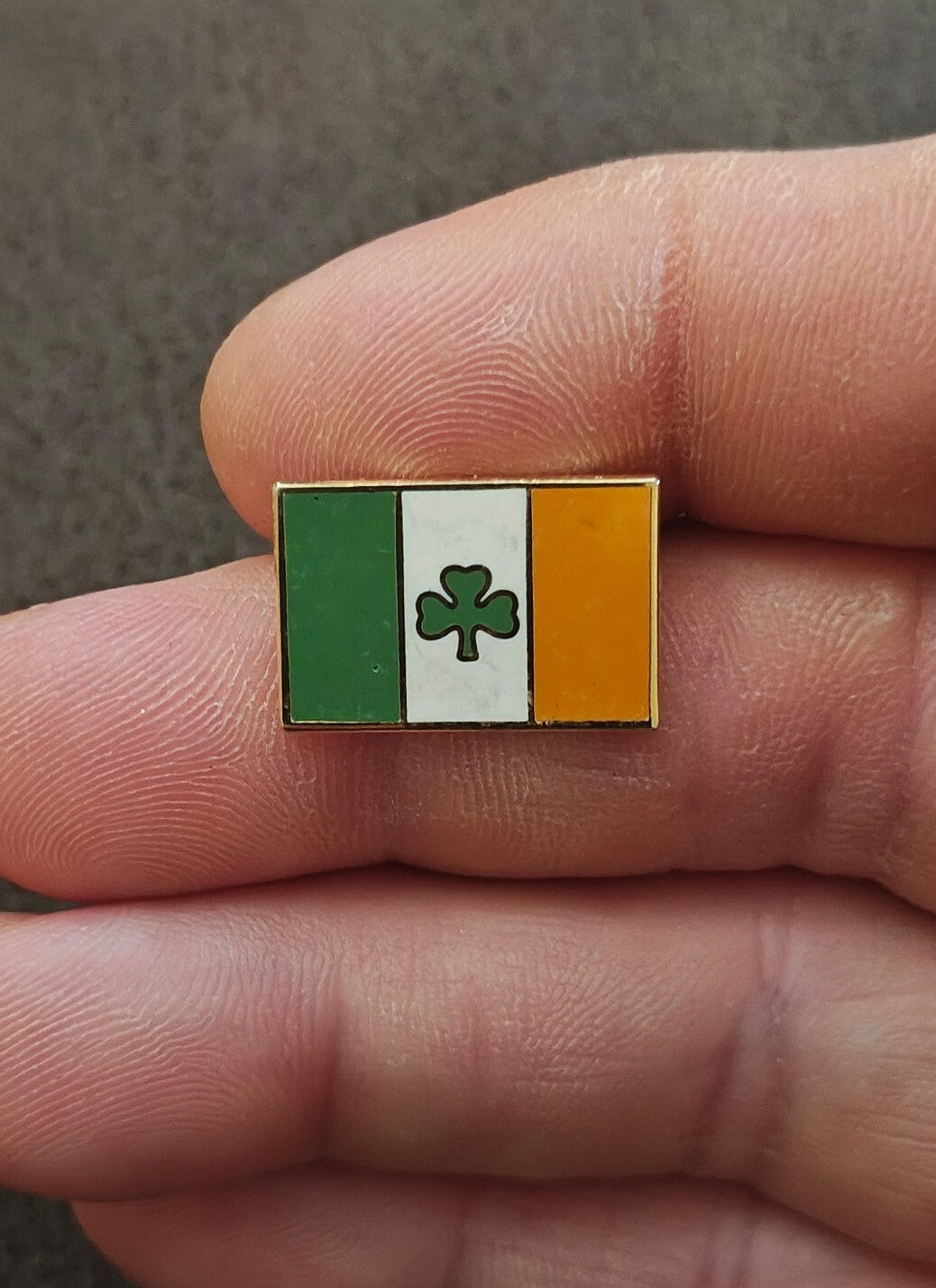 1990s Irish Flag Shamrock Gold Tone Enamel Pin.
