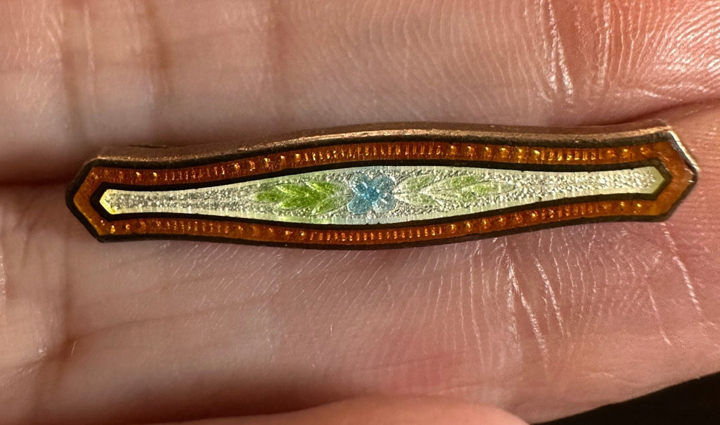 Early 1900s Edwardian Victorian Guilloché Enamel Lingerie Bar Pin/Brooch