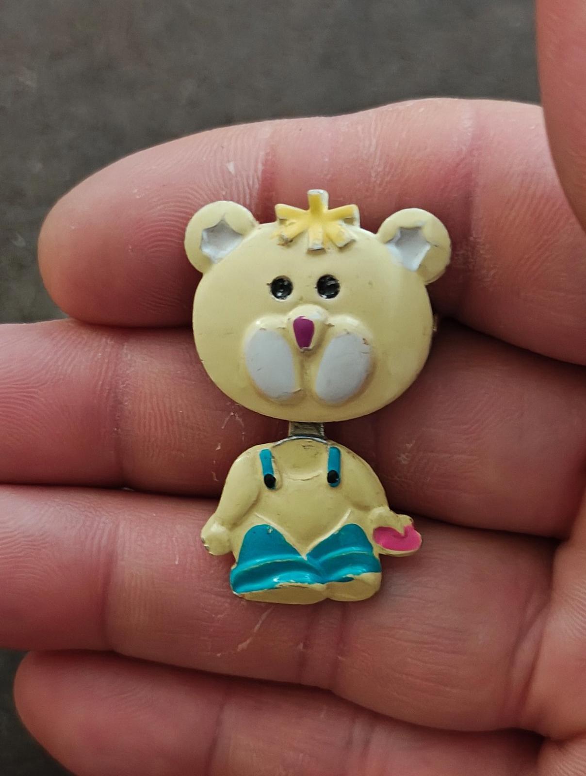 1970s/80s Metal Articulated Yellow, Blue and Pink Enamel Teddy Bear Brooch