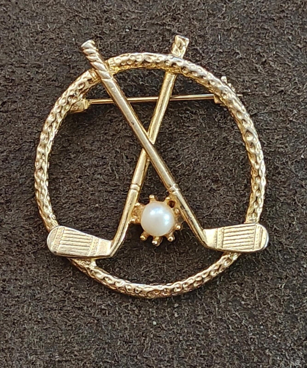 1980s Signed FAM Gold Tone Golf Brooch