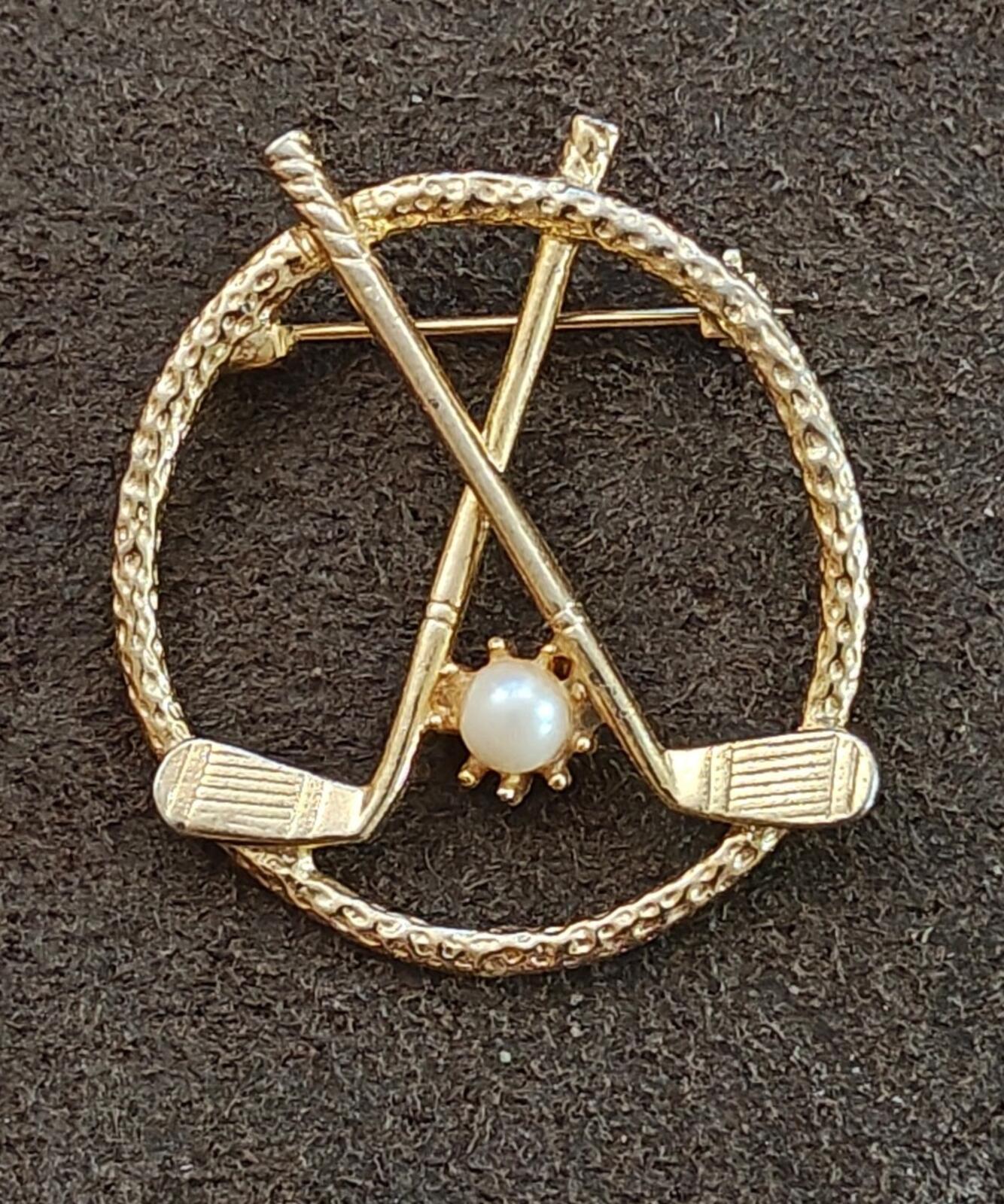 1980s Signed FAM Gold Tone Golf Brooch