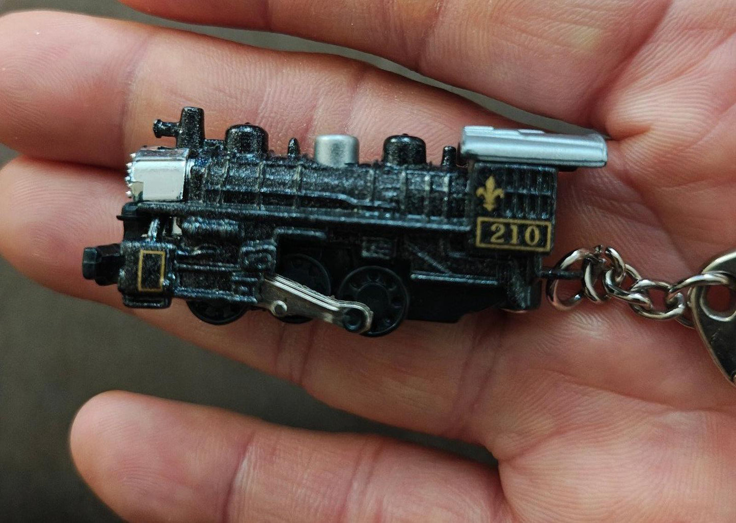 1970s Vintage Black Plastic USA American Locomotive 210 Keychain