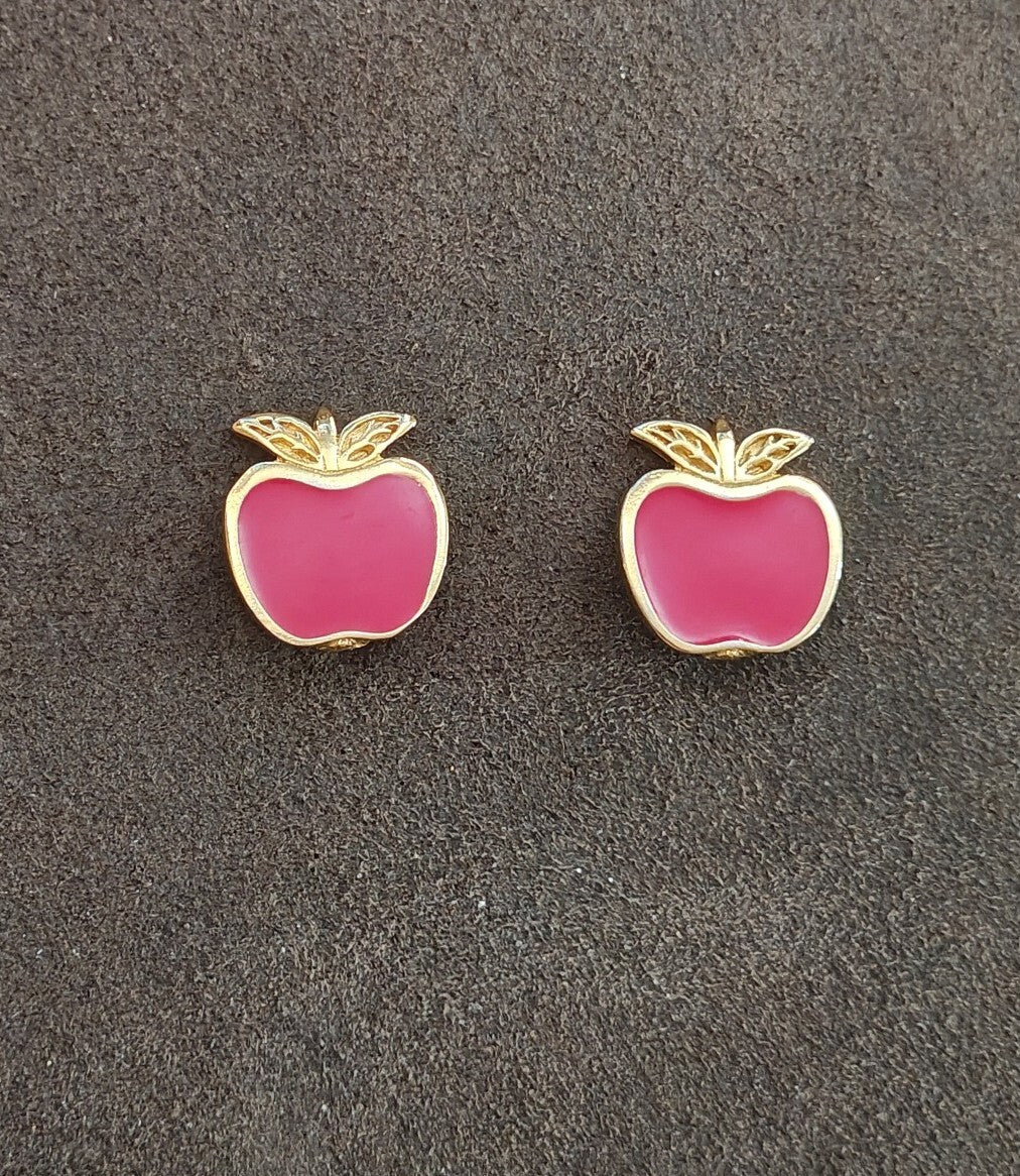 1989 Mimi di N Gold Tone Red Enamel Apple Clip Earrings