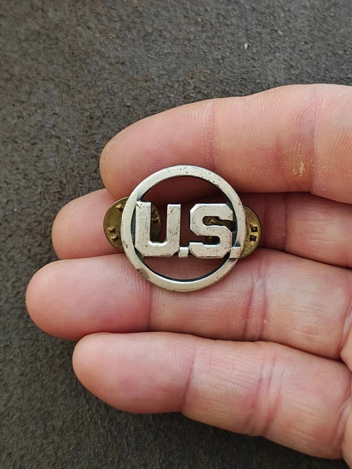1940s World War 2 US Military Silver Tone Metal U.S. Initials Pin.