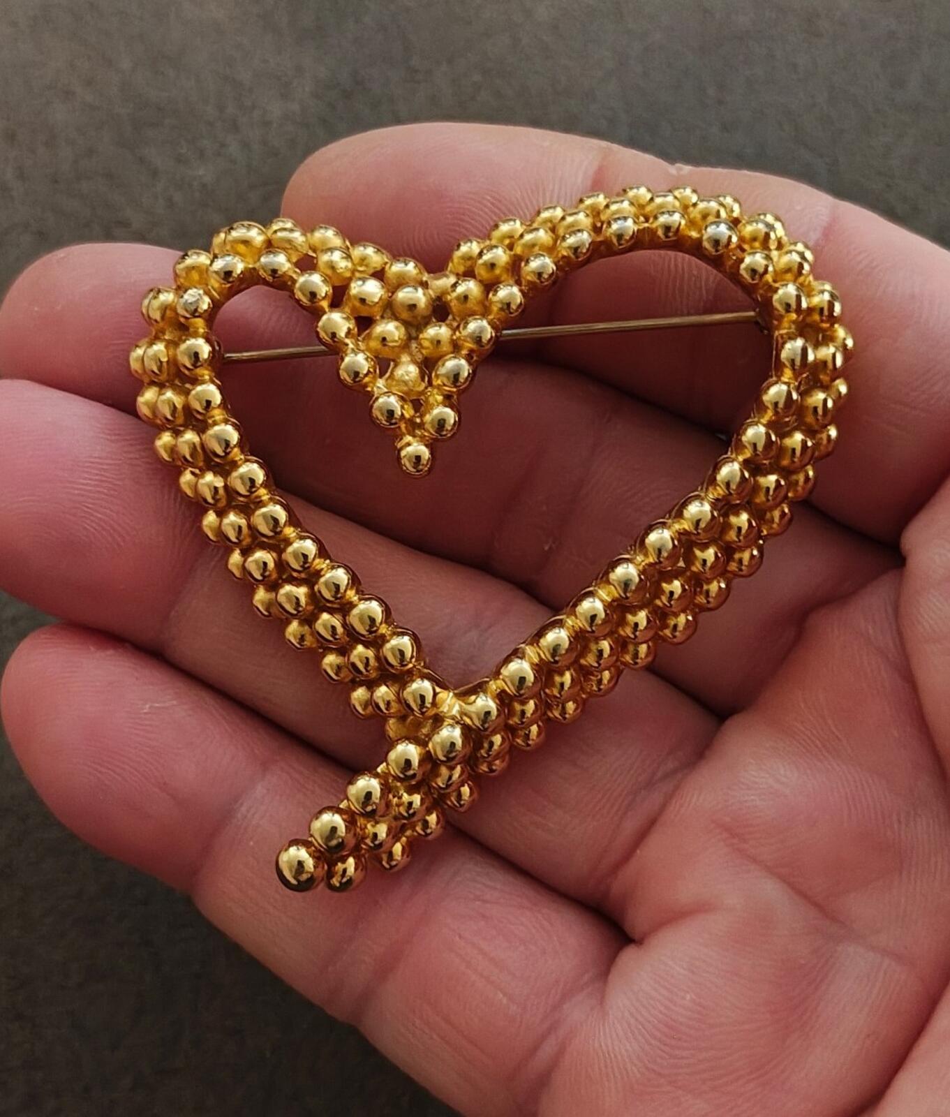 1980s Signed Fernando Originals Gold Tone Beaded Heart Brooch