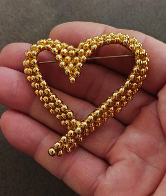 1980s Signed Fernando Originals Gold Tone Beaded Heart Brooch
