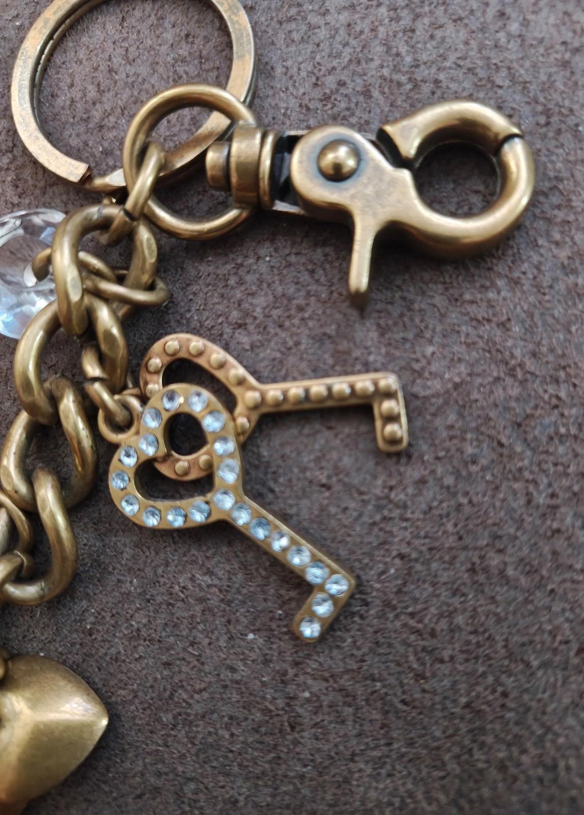 Vintage Inspired Brass Finish Keychain with Heart and Key Charms