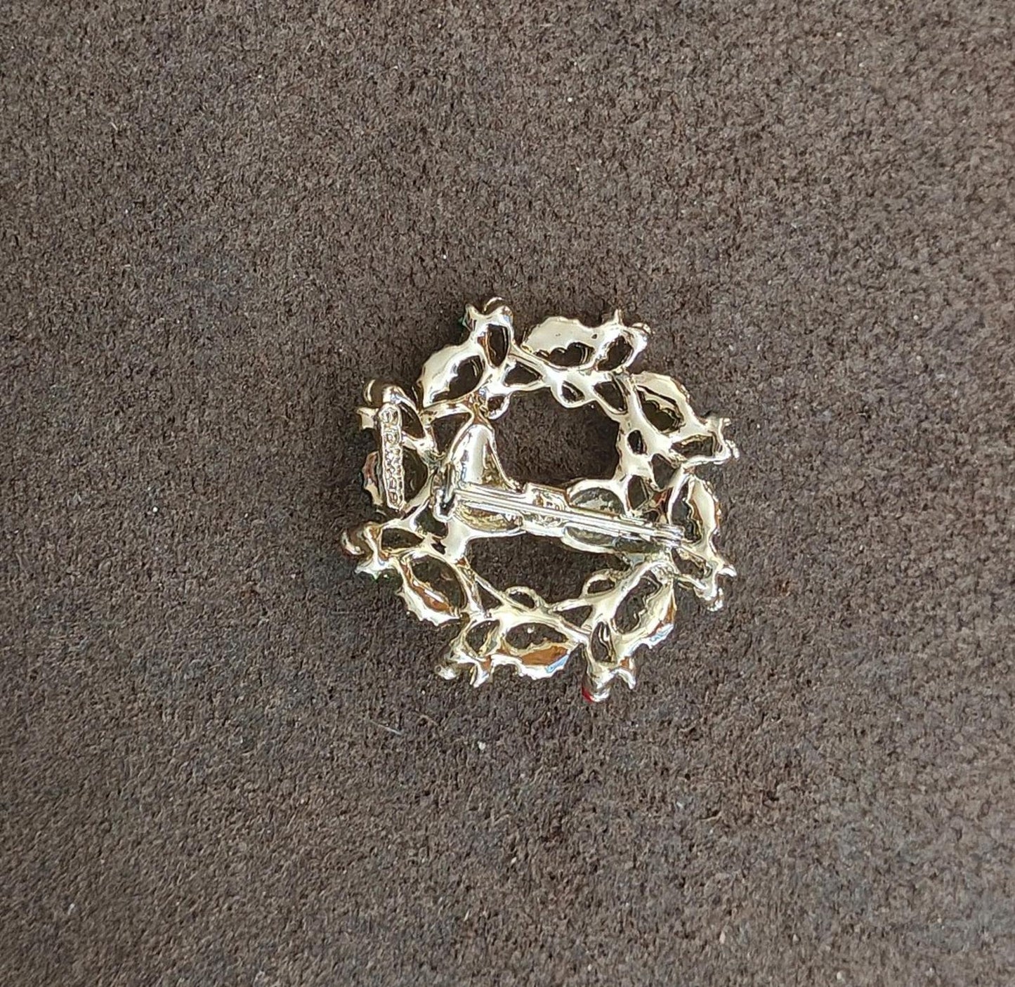 1960s Signed Gerry's Reindeer In a Holly Wreath Gold Tone Enamel Brooch