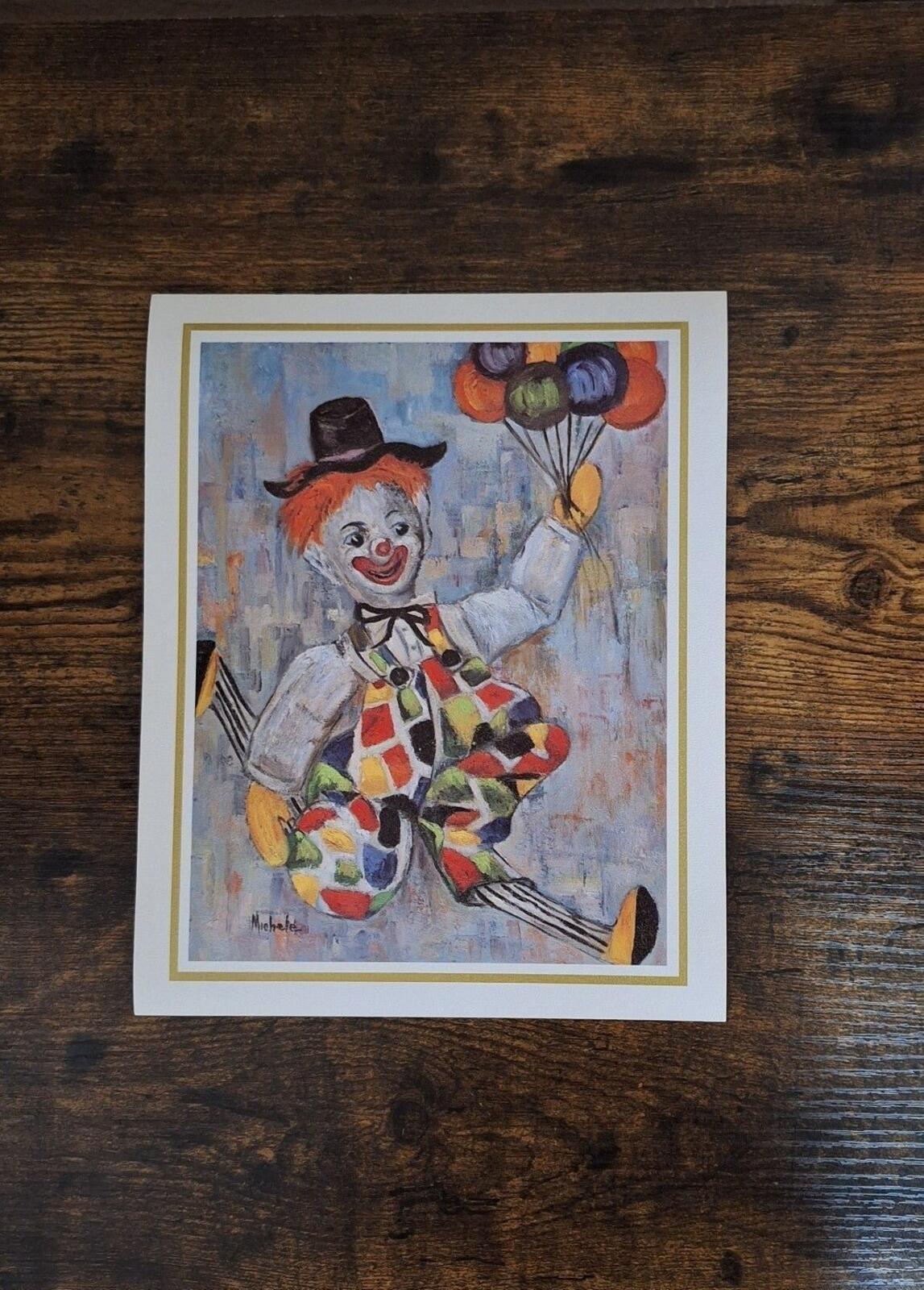 1960s Clown Balloons Lithograph Print Artist Signed Michele Reprint