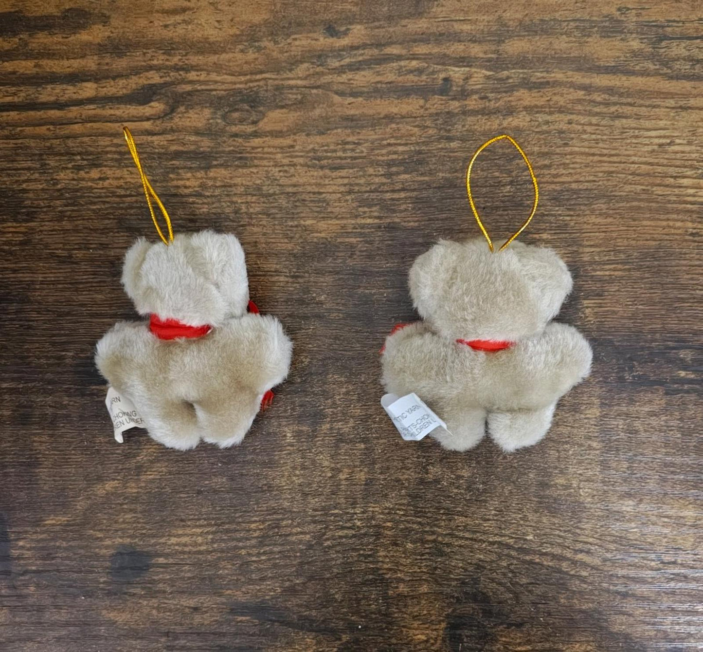 1980s Vintage Set Of Two Mini Plush Teddy Bear Ornaments
