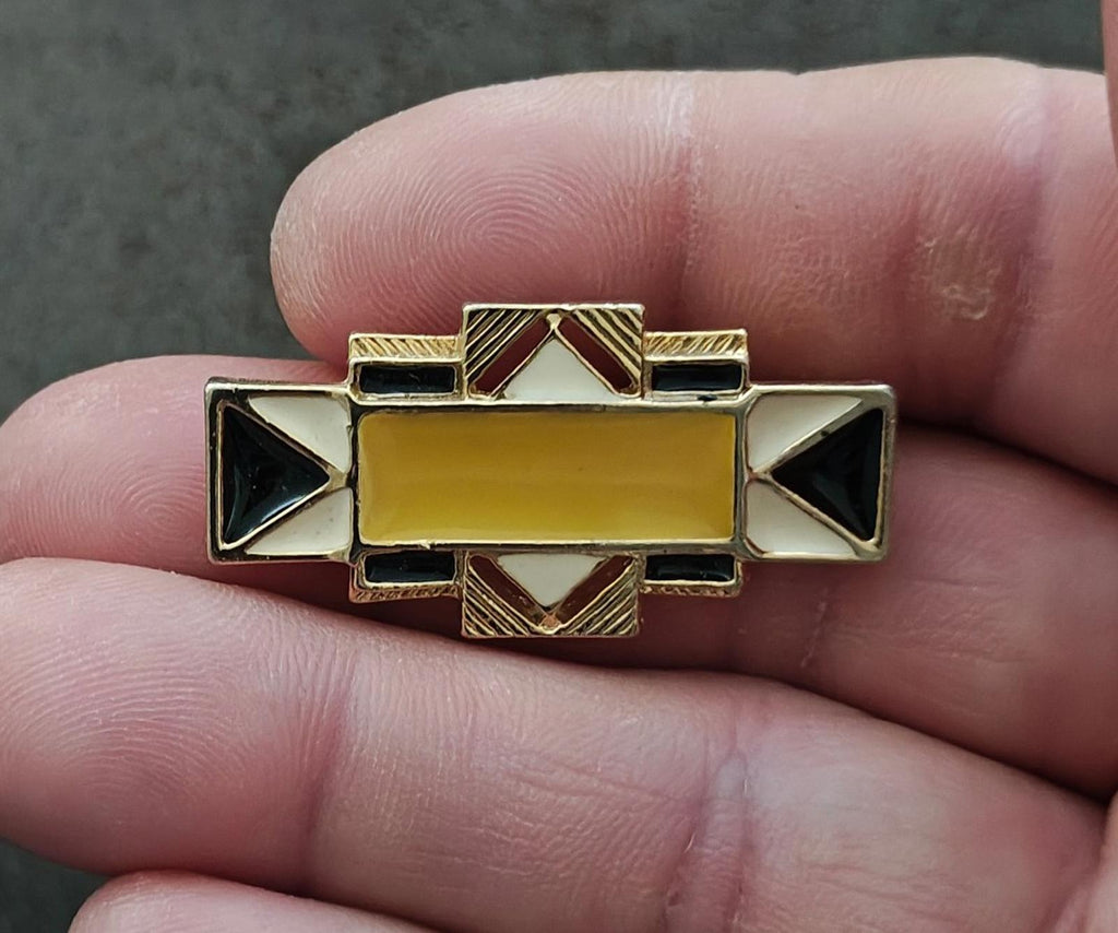 1980s Art Deco Style Geometric Enamel Brooch Pin
