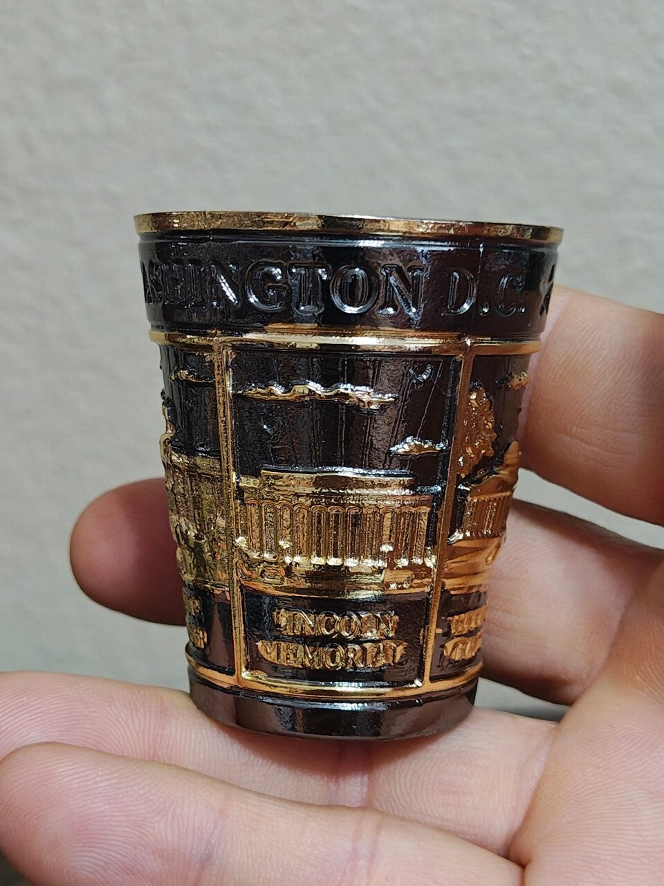 Washington D.C. Souvenir Gold & Black 3D Embosses Shot Glass