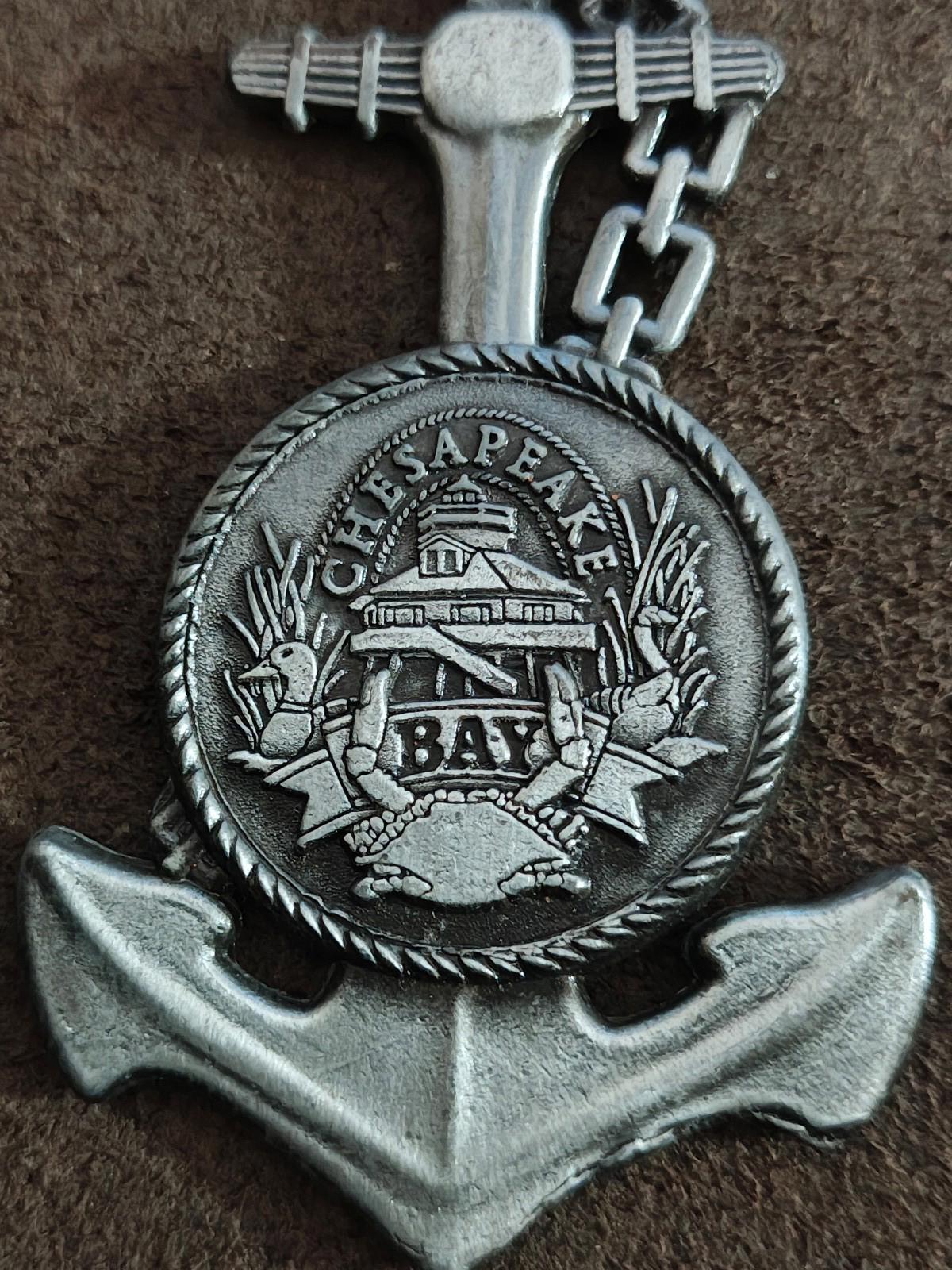 1980's Chesapeake Bay Anchor Shaped Souvenir Pewter Keychain