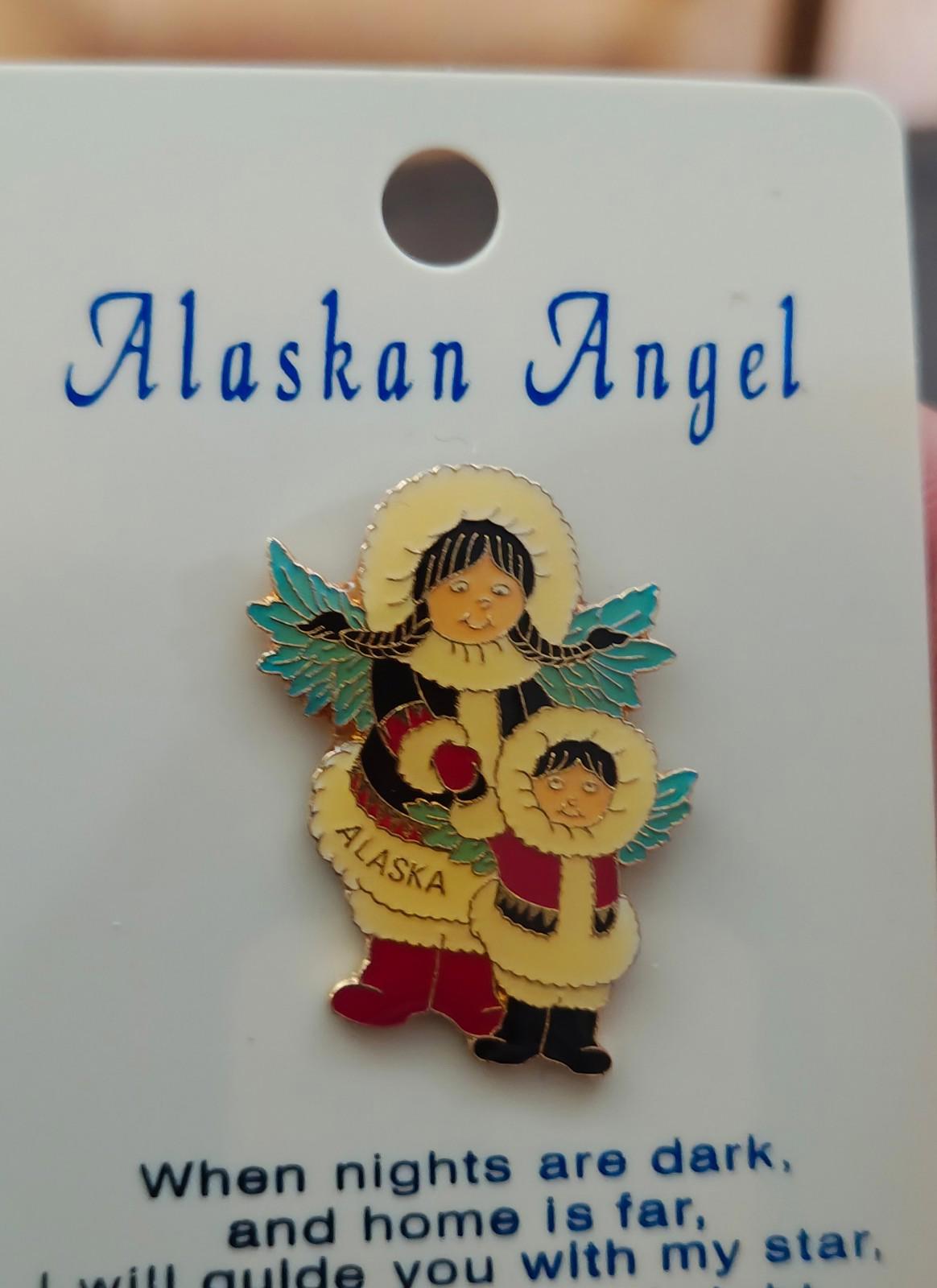 1980s Alaskan Angel Gold Tone Enamel Pin Brand New On Original Card