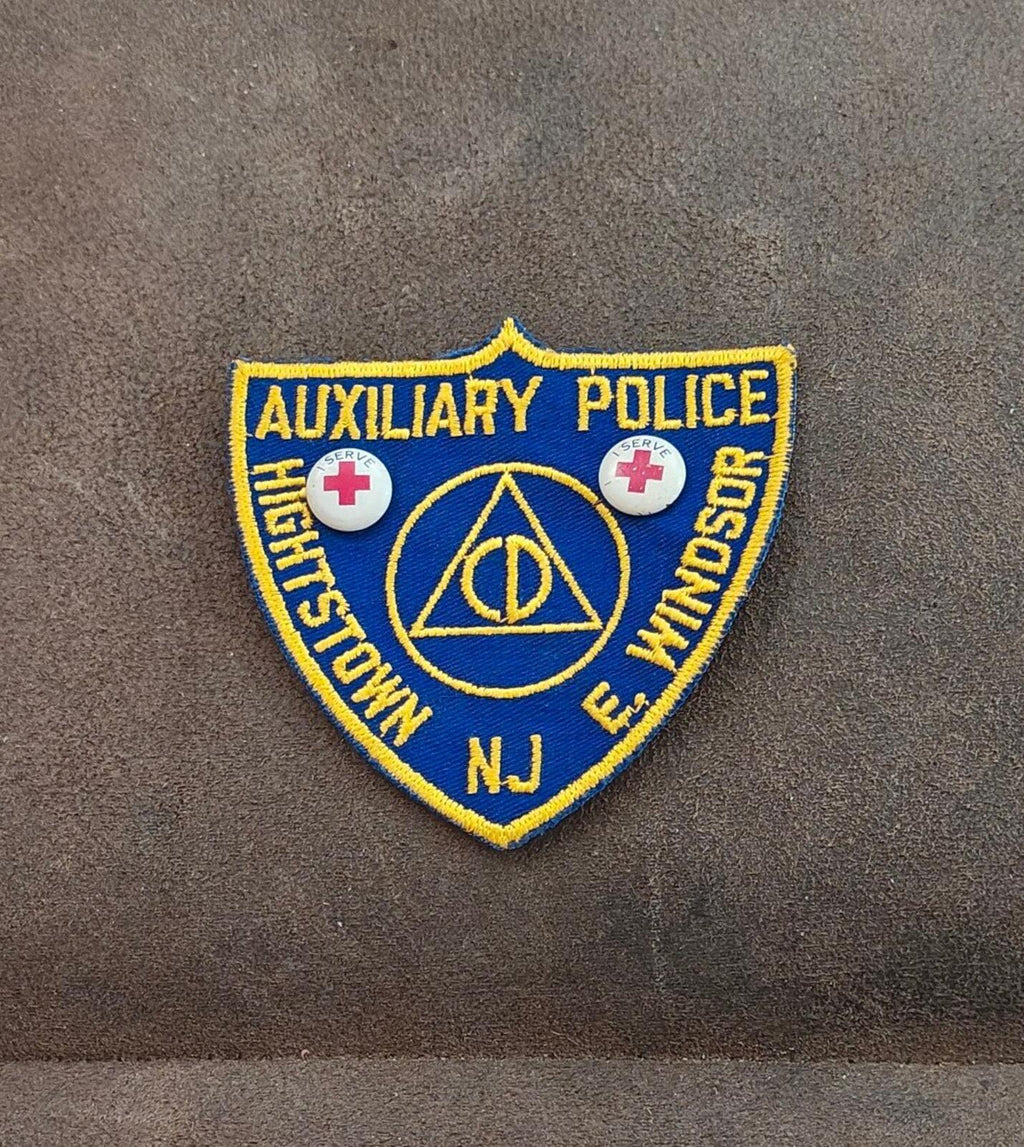 Auxiliary police embroidered patch in blue with yellow trim, Highstown NJ and E. Windsor