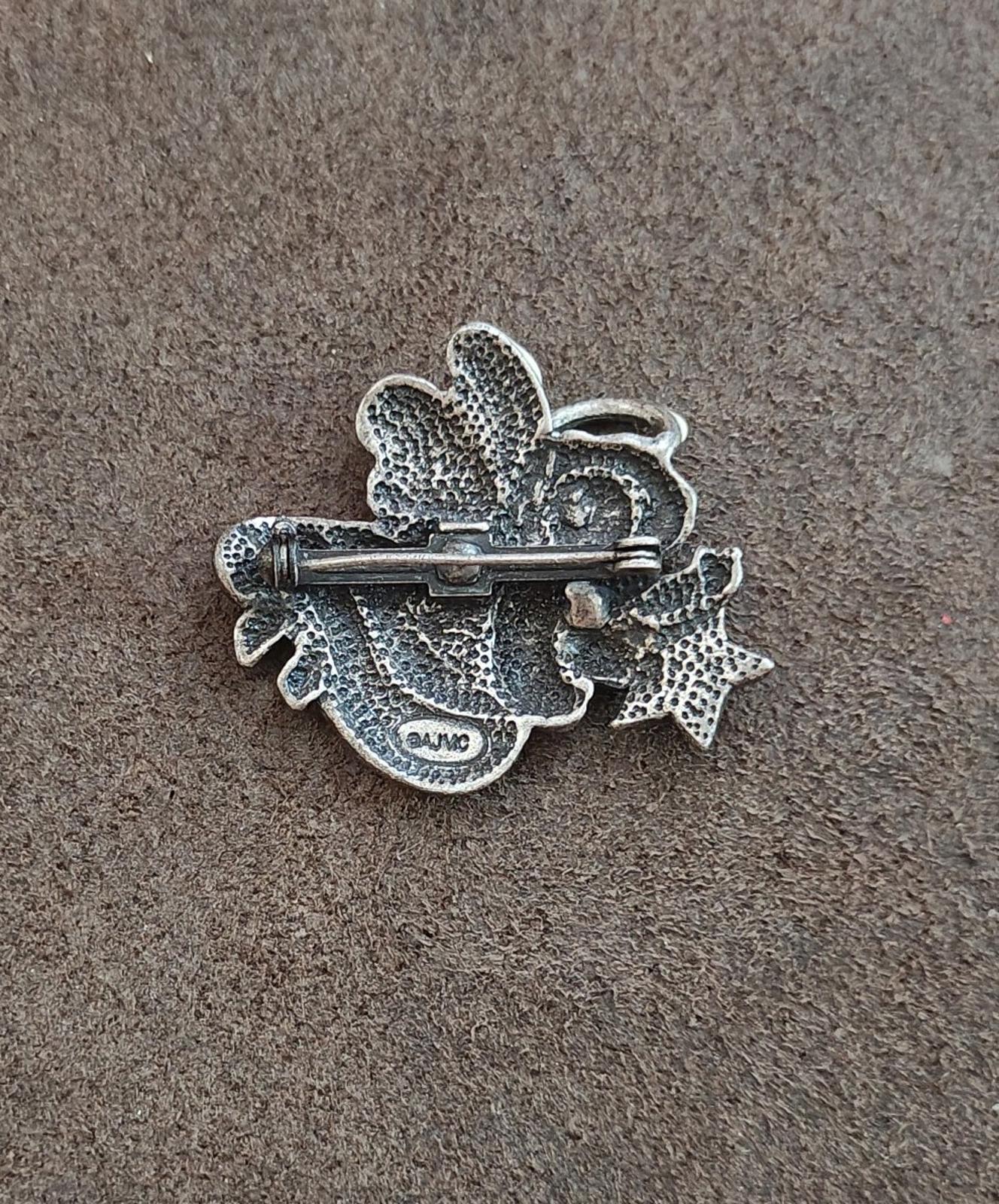 1980's Glittery Enamel Angel with Rhinestone Brooch