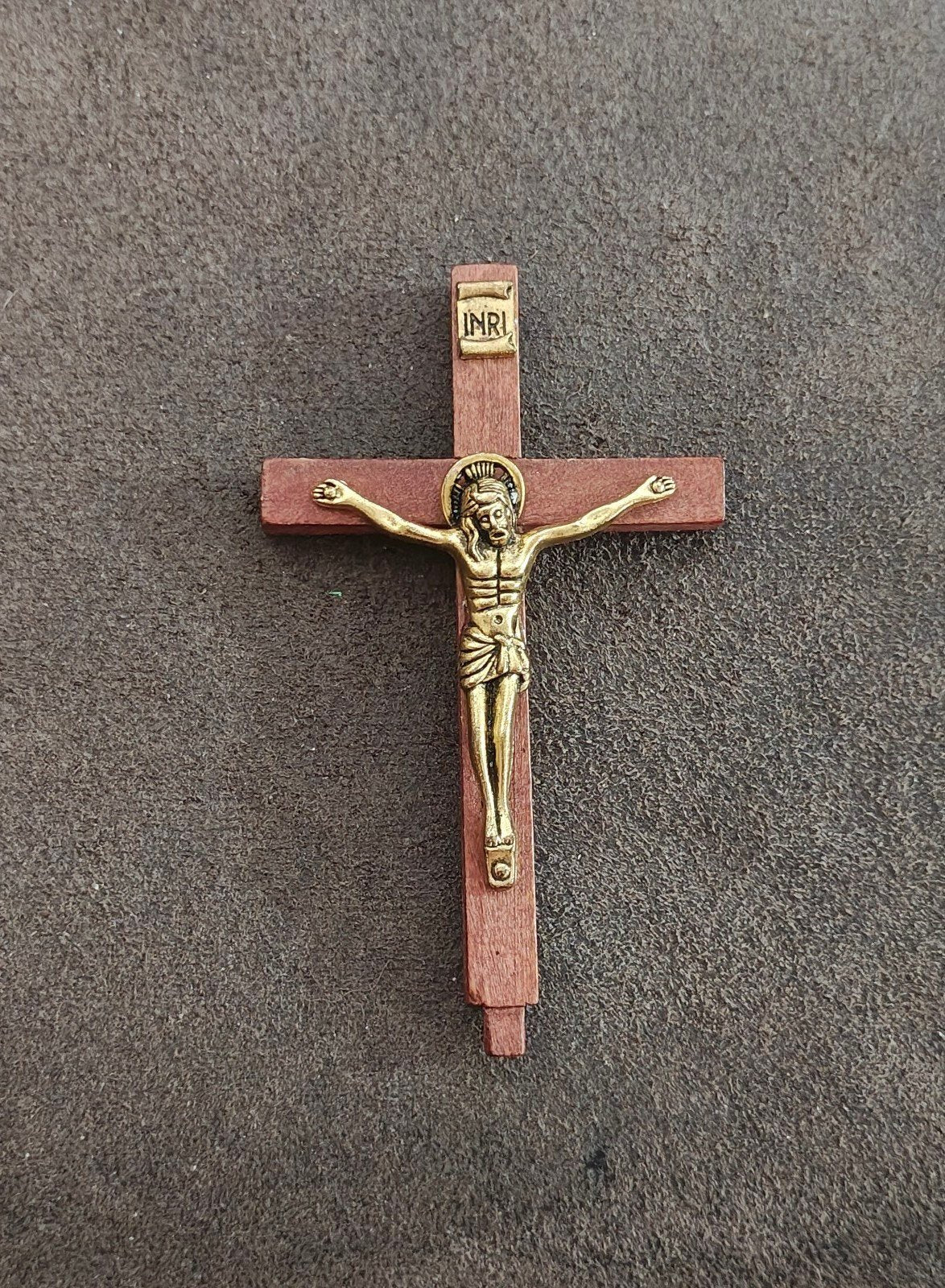 1970s Gold Tone Sacred Heart South Missions Wooden Altar Crucifix