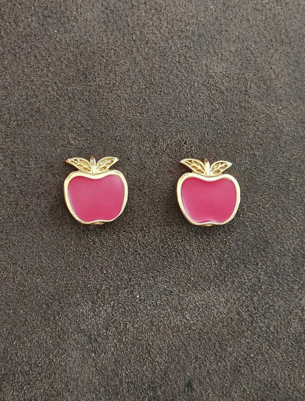 1989 Mimi di N Gold Tone Red Enamel Apple Clip Earrings