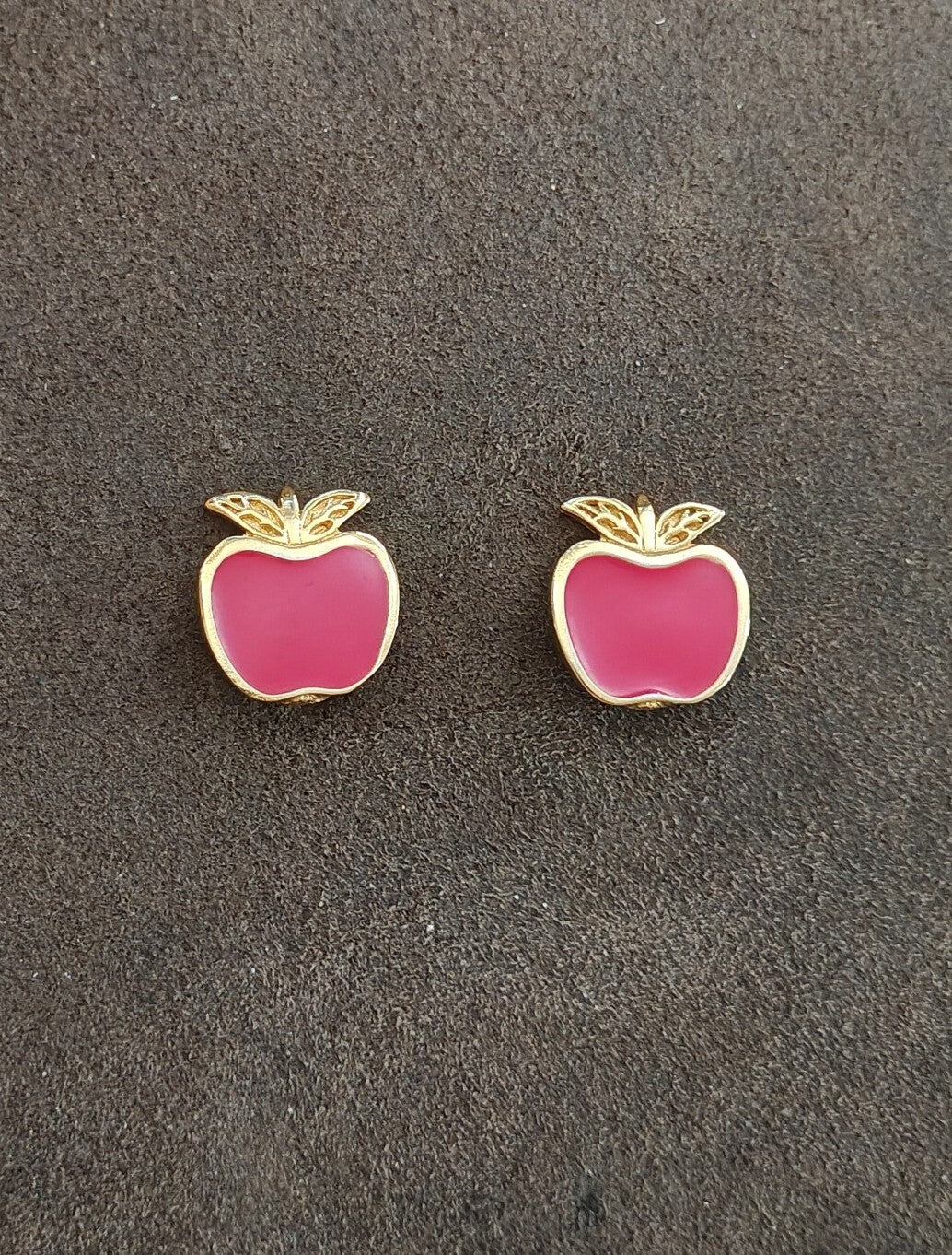 1989 Mimi di N Gold Tone Red Enamel Apple Clip Earrings