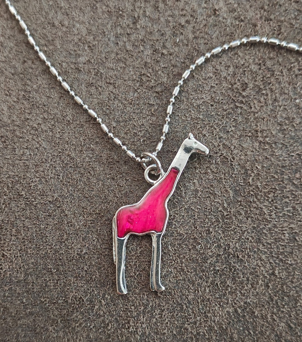 1970s Adult Jewels Brand Red Enamel Giraffe Pendant Necklace