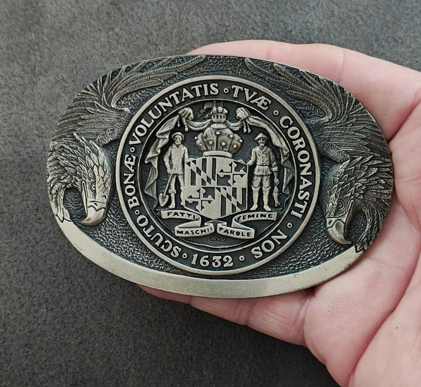 1980's ADM Solid Brass Maryland State Seal Belt Buckle First Edition No. 43