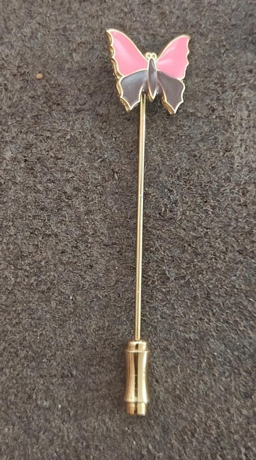1980s Gold Tone Enamel Butterfly Stick Pin