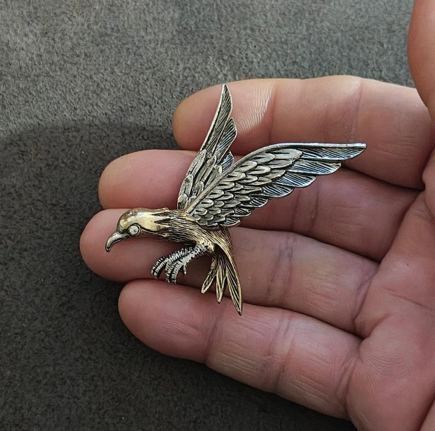 1960's Signed Art Pepper Two Tone American Eagle Patriotic Brooch Pin